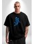 Basketbol Mars Uzay Smaçı Pamuklu Bisiklet Yaka Kadın Erkek Oversize Boyfriend Dijital Baskılı Siyah T-Shirt 1