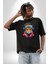 Kulaklık Kedi Leopar Bandana Pamuklu Bisiklet Yaka Kadın Erkek Oversize Boyfriend Dijital Baskılı Siyah T-Shirt 2