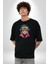 Kulaklık Kedi Leopar Bandana Pamuklu Bisiklet Yaka Kadın Erkek Oversize Boyfriend Dijital Baskılı Siyah T-Shirt 3