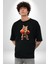 Boks Yapan Kedi Pamuklu Bisiklet Yaka Kadın Erkek Oversize Boyfriend Dijital Baskılı Siyah T-Shirt 3