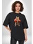 Boks Yapan Kedi Pamuklu Bisiklet Yaka Kadın Erkek Oversize Boyfriend Dijital Baskılı Siyah T-Shirt 4
