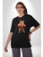 Boks Yapan Kedi Pamuklu Bisiklet Yaka Kadın Erkek Oversize Boyfriend Dijital Baskılı Siyah T-Shirt 5