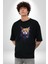 Şimşek Yağmur Kedi Pamuklu Bisiklet Yaka Kadın Erkek Oversize Boyfriend Dijital Baskılı Siyah T-Shirt 2