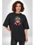 Kulaklık Kedi Leopar Bandana Pamuklu Bisiklet Yaka Kadın Erkek Oversize Boyfriend Dijital Baskılı Siyah T-Shirt 4