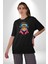 Kulaklık Kedi Leopar Bandana Pamuklu Bisiklet Yaka Kadın Erkek Oversize Boyfriend Dijital Baskılı Siyah T-Shirt 5