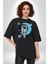 Astronot Uzayda Sıkılmış Pamuklu Bisiklet Yaka Kadın Erkek Oversize Boyfriend Dijital Baskılı Siyah T-Shirt 1