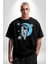 Astronot Uzayda Sıkılmış Pamuklu Bisiklet Yaka Kadın Erkek Oversize Boyfriend Dijital Baskılı Siyah T-Shirt 3