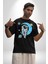Astronot Uzayda Sıkılmış Pamuklu Bisiklet Yaka Kadın Erkek Oversize Boyfriend Dijital Baskılı Siyah T-Shirt 5