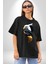 Yapay Zeka Kartal Kuş Tasarımı Pamuklu Bisiklet Yaka Kadın Erkek Oversize Boyfriend Dijital Baskılı Siyah T-Shirt 5