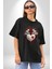 Robot Kalp Atardamar Pamuklu Bisiklet Yaka Kadın Erkek Oversize Boyfriend Dijital Baskılı Siyah T-Shirt 3