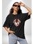 Robot Kalp Atardamar Pamuklu Bisiklet Yaka Kadın Erkek Oversize Boyfriend Dijital Baskılı Siyah T-Shirt 4