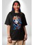 Kızlar Modası Dövme Çiçek Pamuklu Bisiklet Yaka Kadın Erkek Oversize Boyfriend Dijital Baskılı Siyah T-Shirt 4