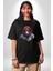 Kırmızı Gözlük Çeket Maymun Pamuklu Bisiklet Yaka Kadın Erkek Oversize Boyfriend Dijital Baskılı Siyah T-Shirt 3