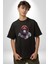 Kırmızı Gözlük Çeket Maymun Pamuklu Bisiklet Yaka Kadın Erkek Oversize Boyfriend Dijital Baskılı Siyah T-Shirt 4