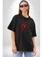 Ay Yıldız Kırmızı Kemal Atatürk Imza Pamuklu Bisiklet Yaka Kadın Erkek Oversize Boyfriend Dijital Baskılı Siyah T-Shirt 3