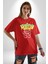 Beyin Gülüşü Pamuklu Bisiklet Yaka Kadın Erkek Oversize Boyfriend Dijital Baskılı Kırmızı T-Shirt 3