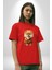 Teacup Pomernian Çeket Pamuklu Bisiklet Yaka Kadın Erkek Oversize Boyfriend Dijital Baskılı Kırmızı T-Shirt 1