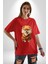 Teacup Pomernian Çeket Pamuklu Bisiklet Yaka Kadın Erkek Oversize Boyfriend Dijital Baskılı Kırmızı T-Shirt 3
