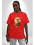 Teacup Pomernian Çeket Pamuklu Bisiklet Yaka Kadın Erkek Oversize Boyfriend Dijital Baskılı Kırmızı T-Shirt 4