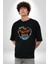 Basketbol Potası Bulutlu Siyah Pamuklu Bisiklet Yaka Kadın Erkek Oversize Boyfriend Dijital Baskılı Siyah T-Shirt 2