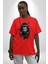 Asyalı Japon Samuray Savaşcı Pamuklu Bisiklet Yaka Kadın Erkek Oversize Boyfriend Dijital Baskılı Kırmızı T-Shirt 5