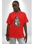 Şapkalı Amerikalı Baykuş Burjuva Baykuş Pamuklu Bisiklet Yaka Kadın Erkek Oversize Boyfriend Dijital Baskılı Kırmızı T-Shirt 1