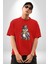 Şapkalı Amerikalı Baykuş Burjuva Baykuş Pamuklu Bisiklet Yaka Kadın Erkek Oversize Boyfriend Dijital Baskılı Kırmızı T-Shirt 2