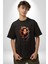 Müzik Dinleyen Kulaklık Yaprak Saçlı Renkli Pamuklu Bisiklet Yaka Kadın Erkek Oversize Boyfriend Dijital Baskılı Siyah T-Shirt 5