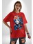 Kızlar Modası Dövme Çiçek Pamuklu Bisiklet Yaka Kadın Erkek Oversize Boyfriend Dijital Baskılı Kırmızı T-Shirt 1