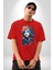 Kızlar Modası Dövme Çiçek Pamuklu Bisiklet Yaka Kadın Erkek Oversize Boyfriend Dijital Baskılı Kırmızı T-Shirt 3