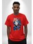 Kızlar Modası Dövme Çiçek Pamuklu Bisiklet Yaka Kadın Erkek Oversize Boyfriend Dijital Baskılı Kırmızı T-Shirt 4