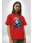 Kızlar Modası Dövme Çiçek Pamuklu Bisiklet Yaka Kadın Erkek Oversize Boyfriend Dijital Baskılı Kırmızı T-Shirt 5