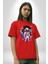 Ay Mars Astronot Pamuklu Bisiklet Yaka Kadın Erkek Oversize Boyfriend Dijital Baskılı Kırmızı T-Shirt 2