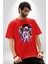 Ay Mars Astronot Pamuklu Bisiklet Yaka Kadın Erkek Oversize Boyfriend Dijital Baskılı Kırmızı T-Shirt 3