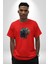 Robot Kafası Kız Pamuklu Bisiklet Yaka Kadın Erkek Oversize Boyfriend Dijital Baskılı Kırmızı T-Shirt 5