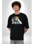 Türk Kahvesi Kedi Pamuklu Bisiklet Yaka Kadın Erkek Oversize Boyfriend Dijital Baskılı Siyah T-Shirt 1