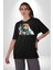 Türk Kahvesi Kedi Pamuklu Bisiklet Yaka Kadın Erkek Oversize Boyfriend Dijital Baskılı Siyah T-Shirt 3