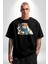 Türk Kahvesi Kedi Pamuklu Bisiklet Yaka Kadın Erkek Oversize Boyfriend Dijital Baskılı Siyah T-Shirt 4