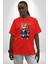 Japon Samuray Kılınç Pamuklu Bisiklet Yaka Kadın Erkek Oversize Boyfriend Dijital Baskılı Kırmızı T-Shirt 3