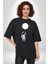 Astronot Ay Balon Pamuklu Bisiklet Yaka Kadın Erkek Oversize Boyfriend Dijital Baskılı Siyah T-Shirt 2