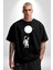 Astronot Ay Balon Pamuklu Bisiklet Yaka Kadın Erkek Oversize Boyfriend Dijital Baskılı Siyah T-Shirt 4