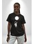 Astronot Ay Balon Pamuklu Bisiklet Yaka Kadın Erkek Oversize Boyfriend Dijital Baskılı Siyah T-Shirt 5