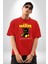 Baş Belası Teddy Pamuklu Bisiklet Yaka Kadın Erkek Oversize Boyfriend Dijital Baskılı Kırmızı T-Shirt 2