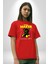 Baş Belası Teddy Pamuklu Bisiklet Yaka Kadın Erkek Oversize Boyfriend Dijital Baskılı Kırmızı T-Shirt 4