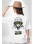 Hacker Kedi Bilgisayar Korsanı Yeşil Gözlük Beyaz Oversize Kadın Erkek Ön ve Sırt Baskılı T-Shirt 2