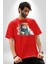 Türk Kahvesi Kedi Pamuklu Bisiklet Yaka Kadın Erkek Oversize Boyfriend Dijital Baskılı Kırmızı T-Shirt 4