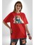 Türk Kahvesi Kedi Pamuklu Bisiklet Yaka Kadın Erkek Oversize Boyfriend Dijital Baskılı Kırmızı T-Shirt 5