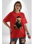 Okula Giden Öğrenci Golden Pamuklu Bisiklet Yaka Kadın Erkek Oversize Boyfriend Dijital Baskılı Kırmızı T-Shirt 4