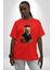 Okula Giden Öğrenci Golden Pamuklu Bisiklet Yaka Kadın Erkek Oversize Boyfriend Dijital Baskılı Kırmızı T-Shirt 5