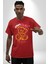Artık Katlan Pamuklu Bisiklet Yaka Kadın Erkek Oversize Boyfriend Dijital Baskılı Kırmızı T-Shirt 1
